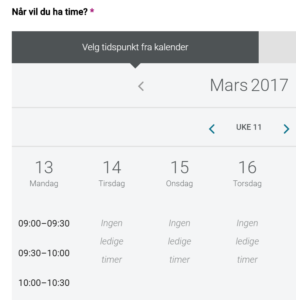 Timeavtaleadministrasjon på helsenorge.no med mulighet for å velge timer selv.