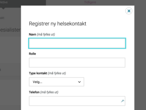 Skjermbilder som viser registrering av helsekontakter. 